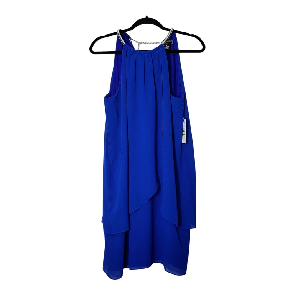 Jessica Howard‎ NWT Royal Blue Chain Neck Tiered Chiffon Dress 14P JH0-0149 NEW